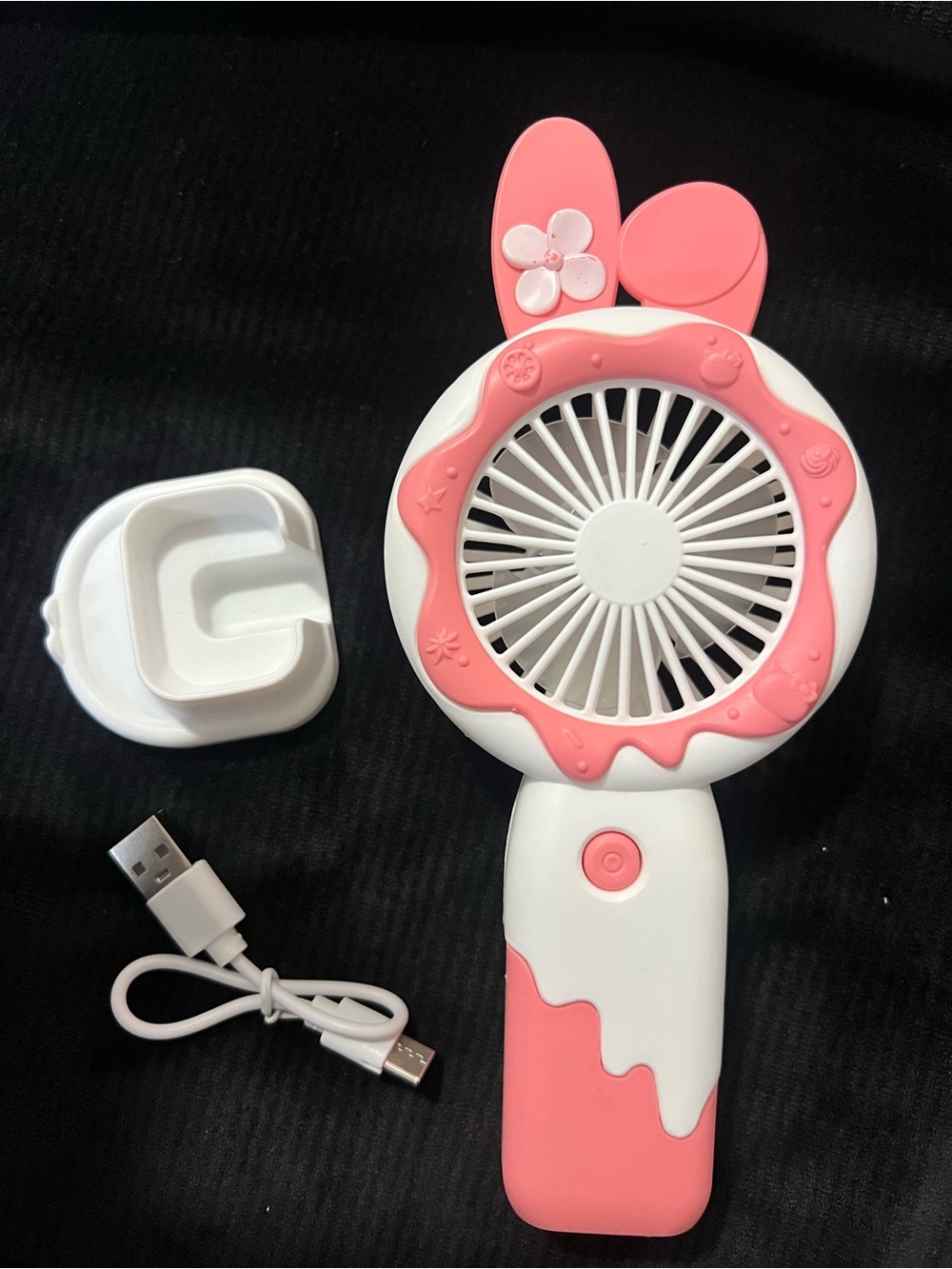 NIB Pink Bunny Handheld Rechargeable USB Fan